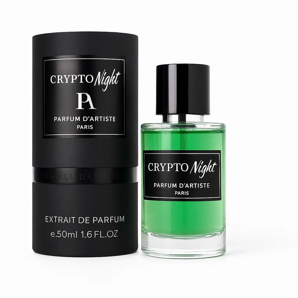 Pyramide olfactive Crypto Night – parfum ambré boisé artisanal français longue tenue