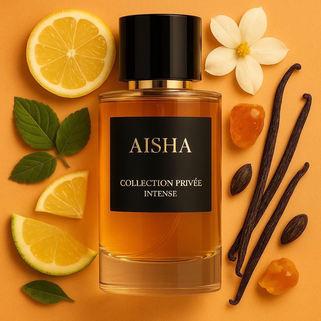 Détail du flacon Aisha – Parfum chaud, ambré et longue tenue