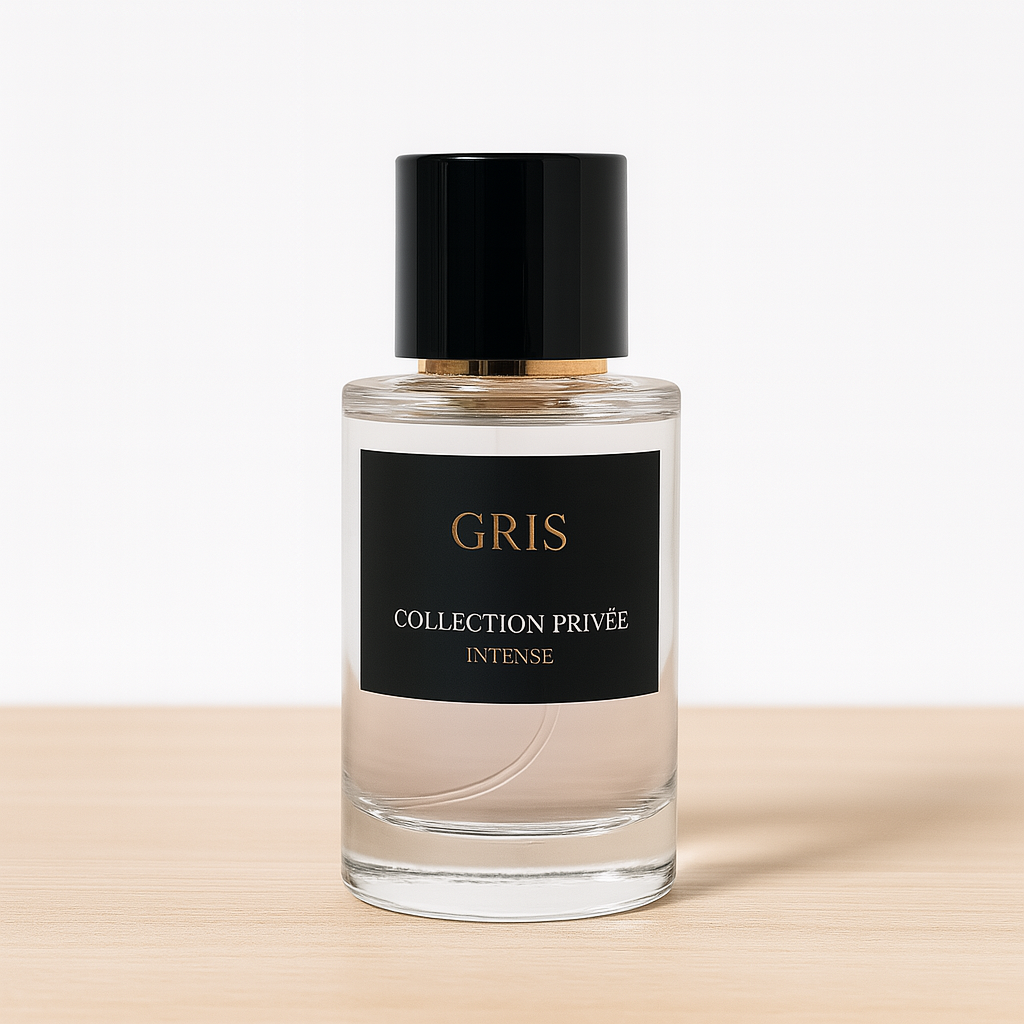 Détail du flacon Gris – Parfum moderne, élégant et longue tenue