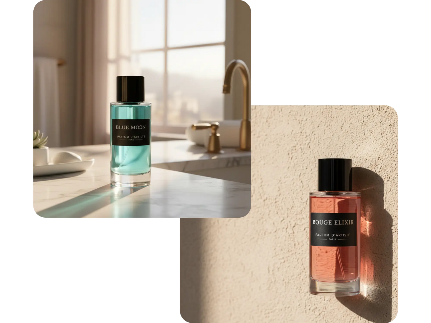 Flacon de parfum dartiste rouge elixir et blue moon