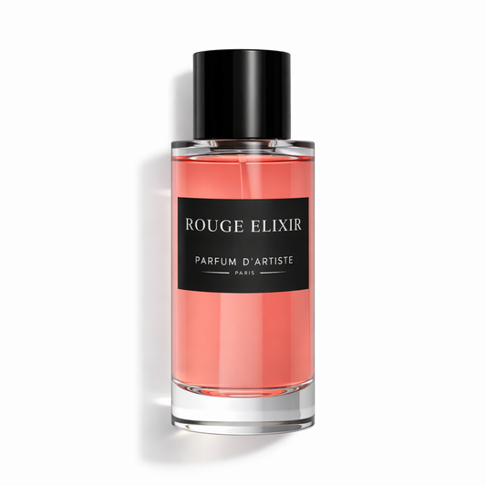Parfum rouge elixir eau de parfum mixte en flacon en verre, fragrance frais et épicé , inspiration de baccarat rouge