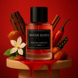 Flacon Rouge Elixir, parfum intense rouge ambré et épicé, finition luxe, AvrelParfum.